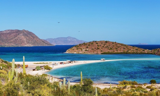 Paysages de Basse Californie : mer limpide, sable blanc et cactus